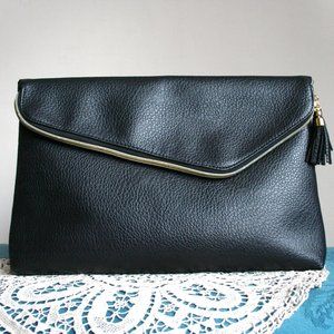 Large Faux Leather Black Fold Over Envelope Purse Evening Bag Clutch